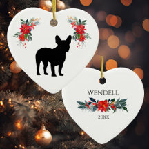 French Bulldog Silhouette with Name Poinsettia 