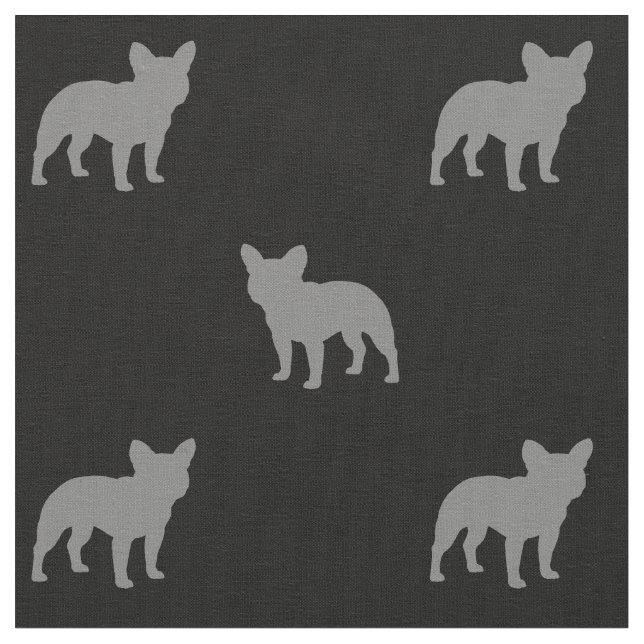 French Bulldog Silhouettes Pattern Grey and Black Fabric (Close Up)