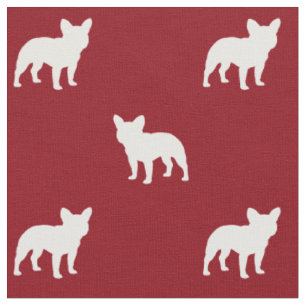 French Bulldog Silhouettes Pattern Red and White Fabric