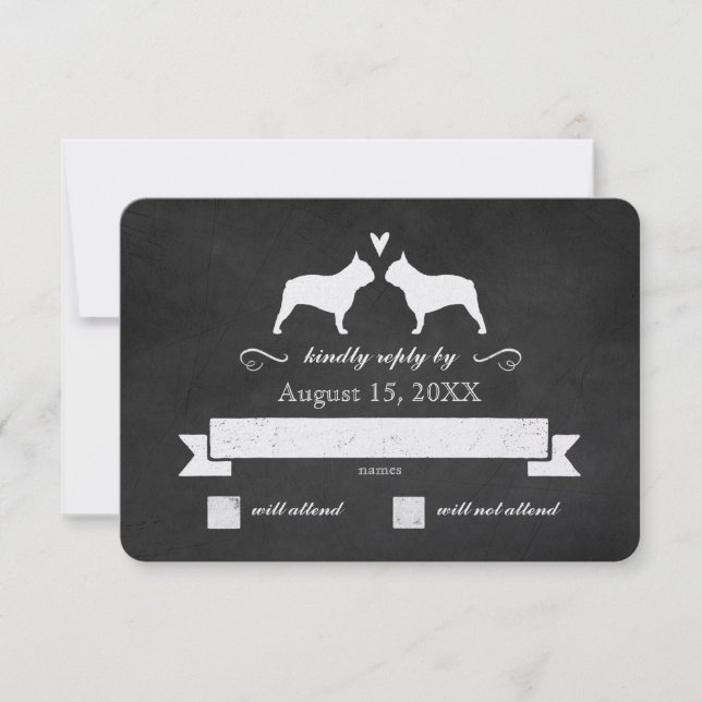 French Bulldog Silhouettes Wedding Reply RSVP Card (Front)