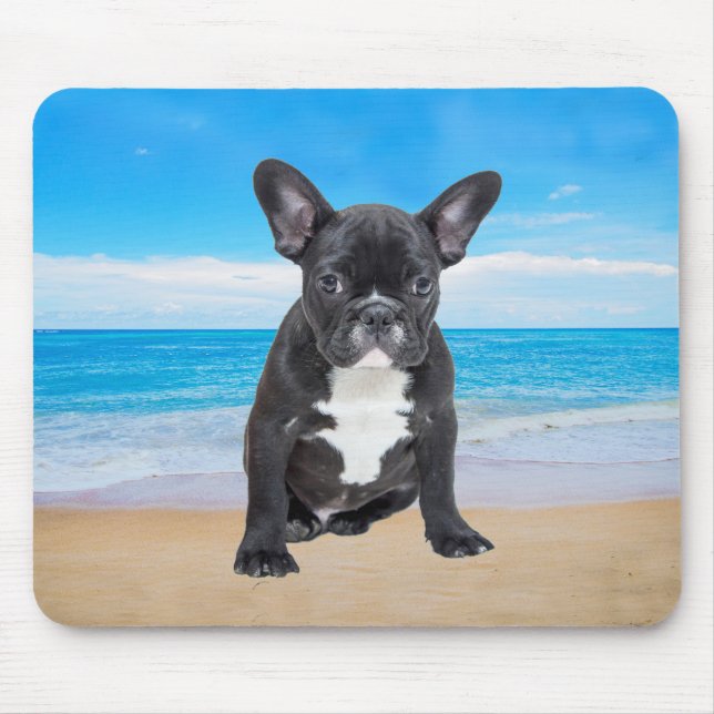 French Bulldog Sitting On Beach Mouse Pad (Front)