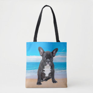 French Bulldog Sitting On Beach Tote Bag
