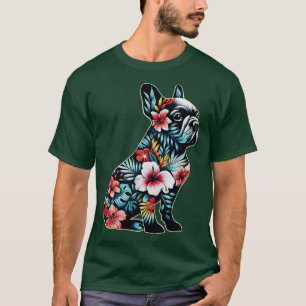 French bulldog sitting silhouette and colourful tr T-Shirt