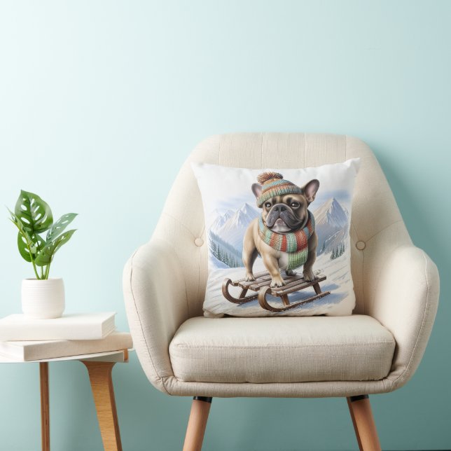 French Bulldog sled ride Bulldog Cushion (Chair)