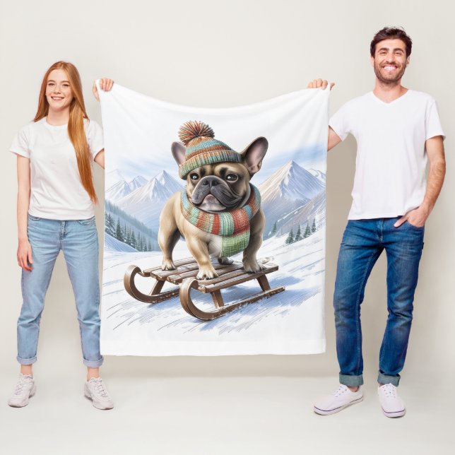 French Bulldog sled ride Bulldog Fleece Blanket (In Situ)