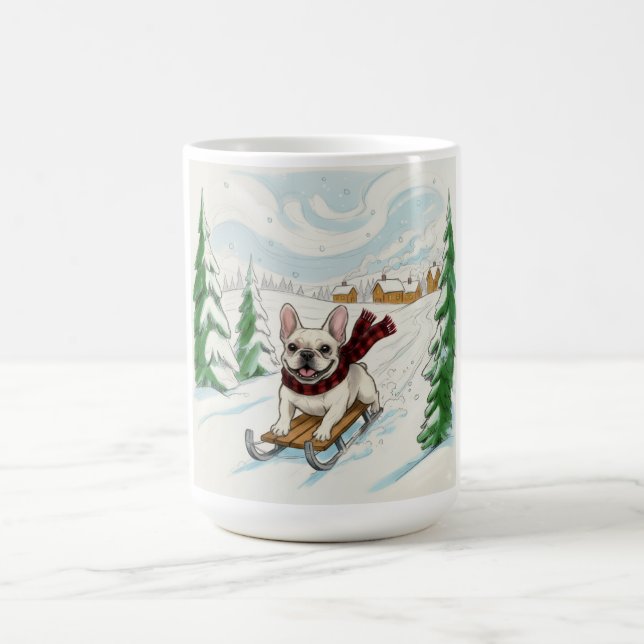 French Bulldog Sledding, Coffee Mug (Center)