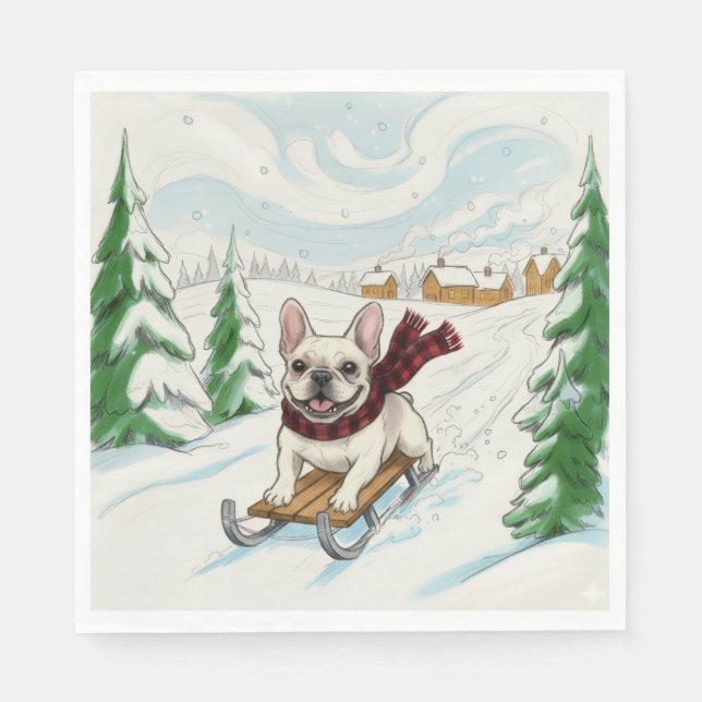 French Bulldog Sledding, Napkins (Front)