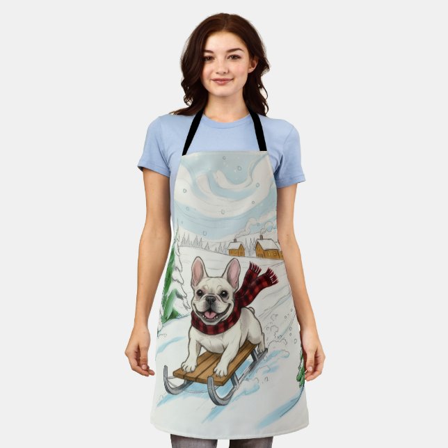 French Bulldog Sledding, Trivet Apron (Worn)