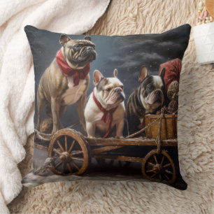 French Bulldog Snowy Sleigh Christmas Decor Cushion