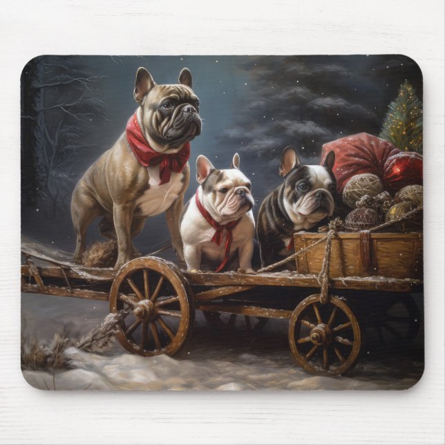 French Bulldog Snowy Sleigh Christmas Decor Mouse Pad (Front)