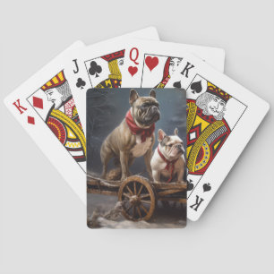 French Bulldog Snowy Sleigh Christmas Decor Playing Cards