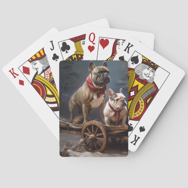 French Bulldog Snowy Sleigh Christmas Decor Playing Cards (Back)