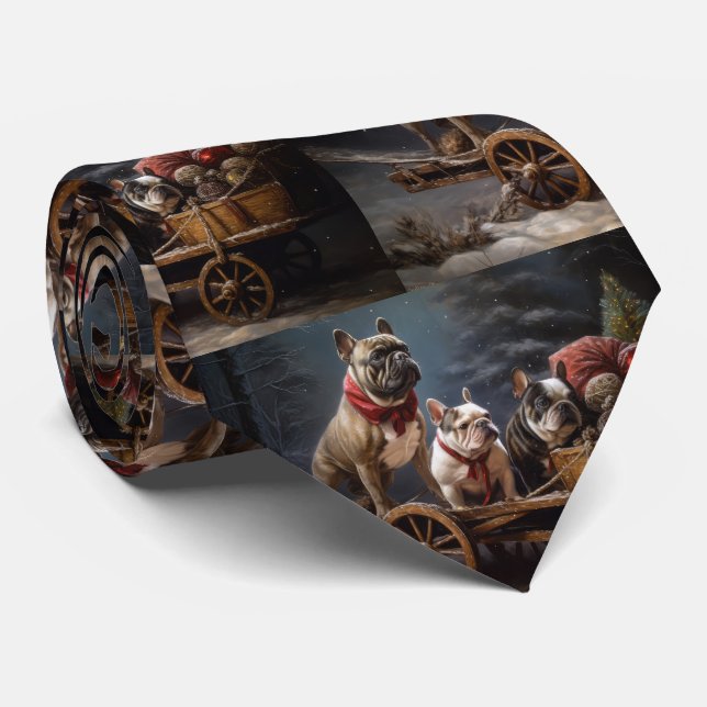 French Bulldog Snowy Sleigh Christmas Decor Tie (Rolled)
