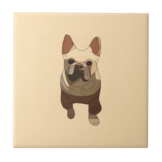 French Bulldog, Soft Peach Ceramic Tile (Front)