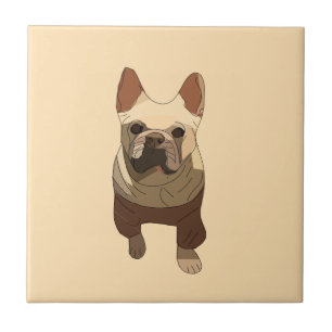 French Bulldog, Soft Peach Ceramic Tile