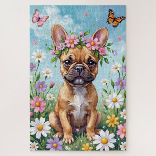 French Bulldog Spring Flower Crown Cute Dog Jigsaw Puzzle