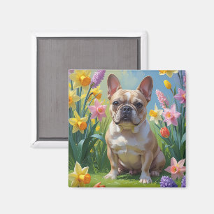 French Bulldog Spring Flowers Painting Magnet