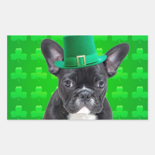French Bulldog St Patrick's Day Rectangular Sticker (Front)