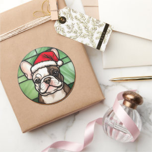 French Bulldog Stained Glass Christmas Classic Round Sticker