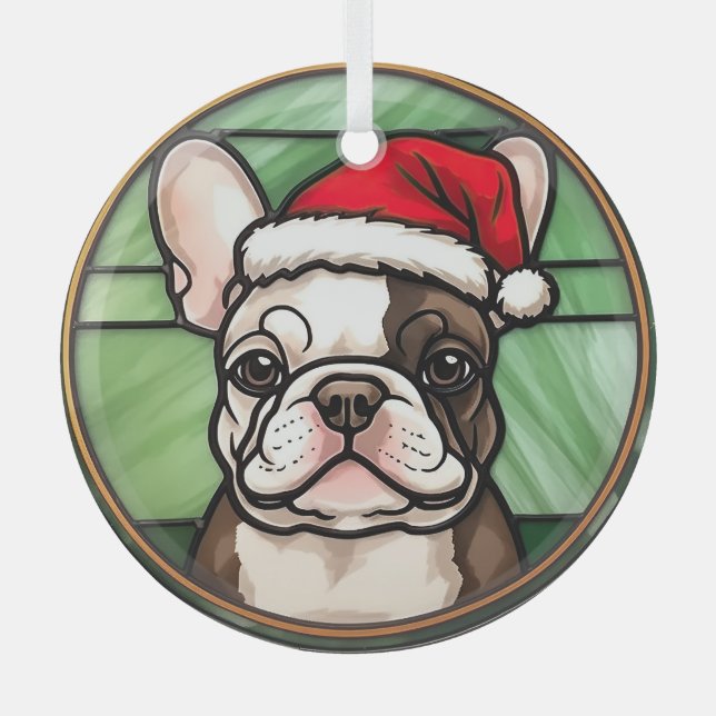 French Bulldog Stained Glass Christmas Glass Tree Decoration (Front)