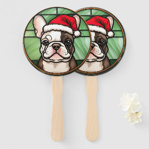 French Bulldog Stained Glass Christmas Hand Fan