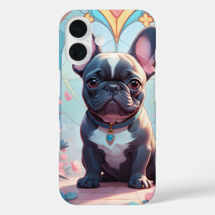 French Bulldog Stained Glass Pastel Flowers iPhone 16 Case