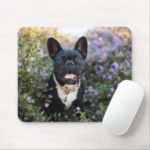 French Bulldog Stands in Flowers Mouse Pad