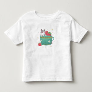 French Bulldog, Strawberries & Cup Illustration Toddler T-Shirt