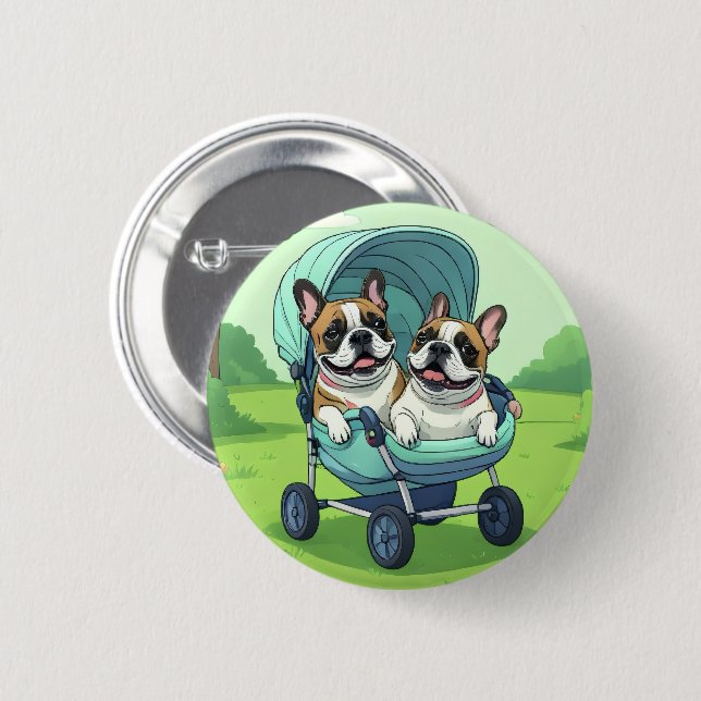 French Bulldog Stroller 6 Cm Round Badge (Front & Back)
