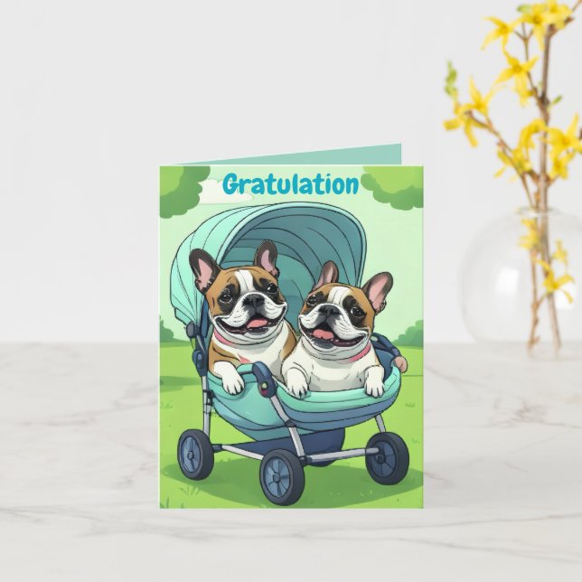 French Bulldog Stroller Card (Yellow Flower)