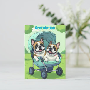French Bulldog Stroller Postcard