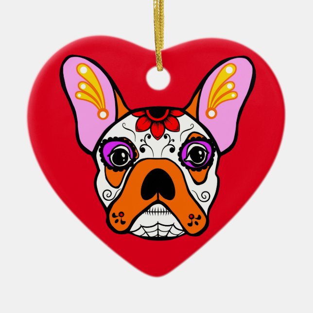 French Bulldog Sugar Skull Ceramic Tree Decoration (Front)