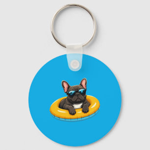 French Bulldog Summer Shirt Cute Frenchie Dog Pool Key Ring