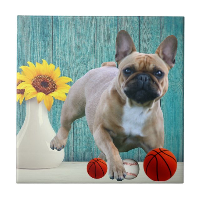 French Bulldog Sunflower Gift Ceramic Tile (Front)