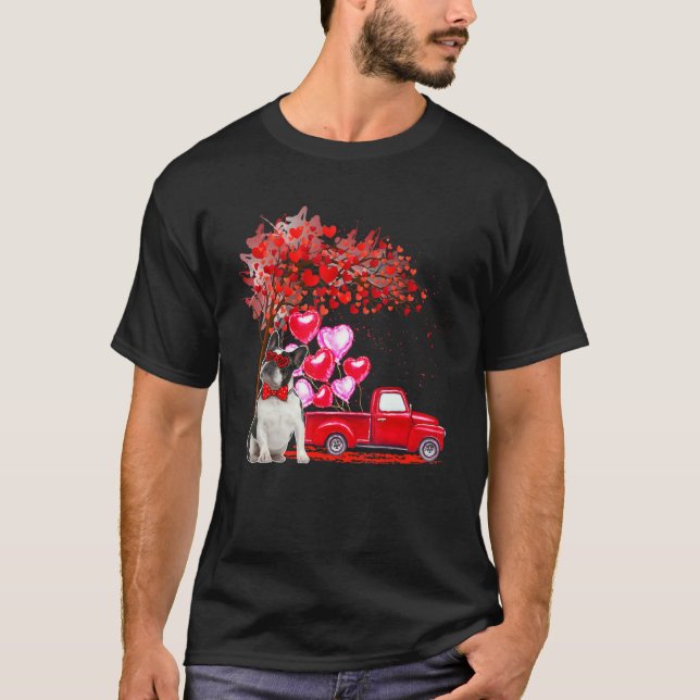 French Bulldog Sunglasses Hearts Tree Pickup Truck T-Shirt (Front)