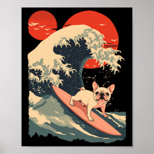 French Bulldog Surfing Japanese _6 Poster