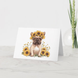 French Bulldog Surrounded By Sunflowers Card