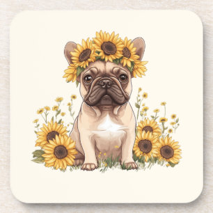 French Bulldog Surrounded By Sunflowers Coaster