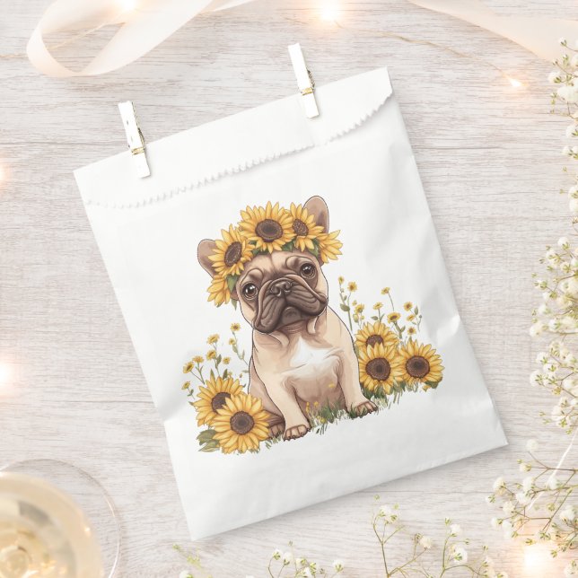 French Bulldog Surrounded By Sunflowers Favour Bag (Clipped)