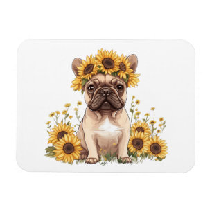 French Bulldog Surrounded By Sunflowers Magnet