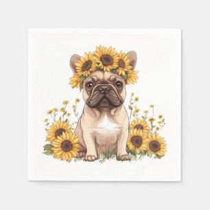 French Bulldog Surrounded By Sunflowers Napkin