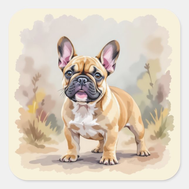 French Bulldog Tan Fawn-Coloured Cute Frenchie Dog Square Sticker (Front)