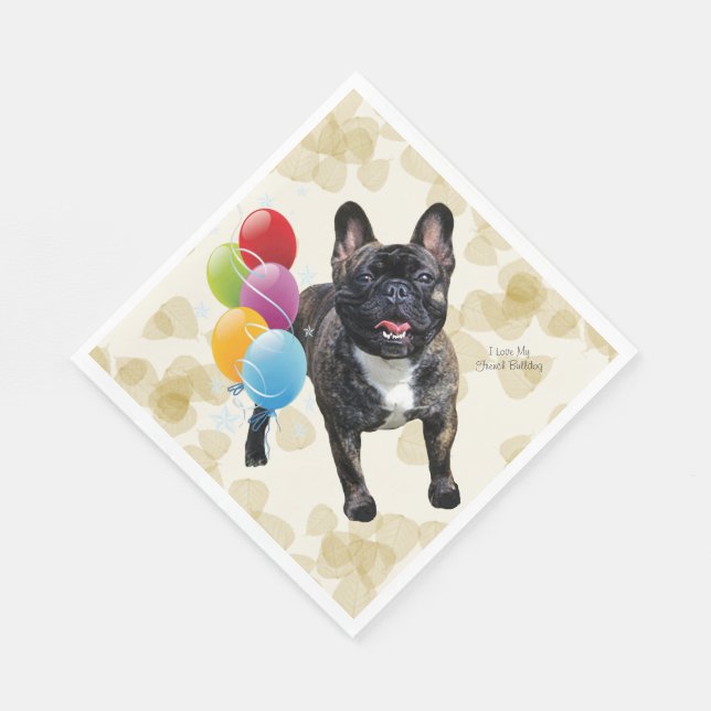 French Bulldog Tan Leaves and Balloons Napkin (Corner)