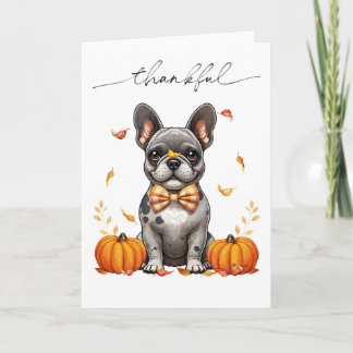 French Bulldog Thankful Fall Leaves Pumpkins Card