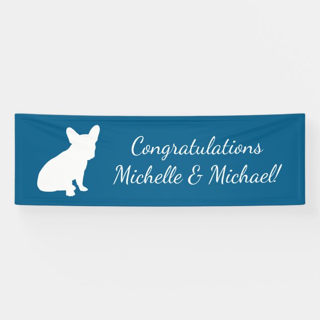 French Bulldog Theme Party - Baby Shower Blue Banner (Horizontal)