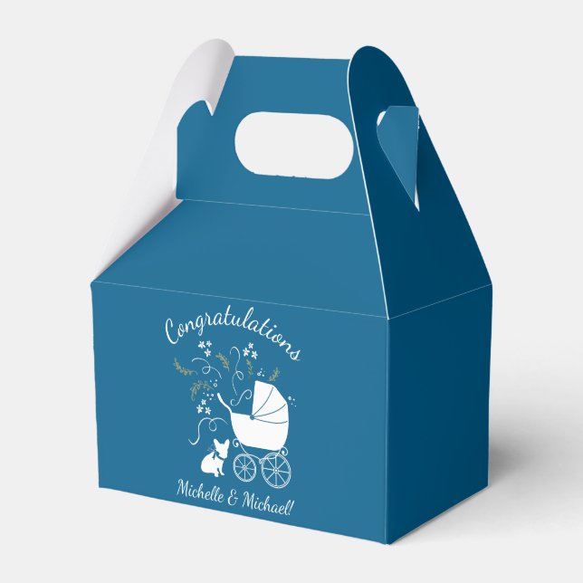 French Bulldog Theme Party - Baby Shower Blue Favour Box (Front Side)