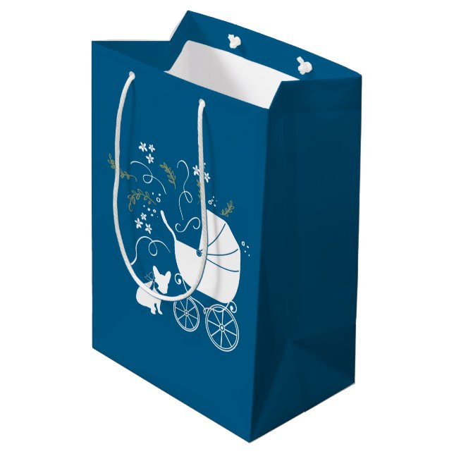 French Bulldog Theme Party - Baby Shower Blue Medium Gift Bag (Back Angled)