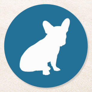 French Bulldog Theme Party - Baby Shower Blue Round Paper Coaster