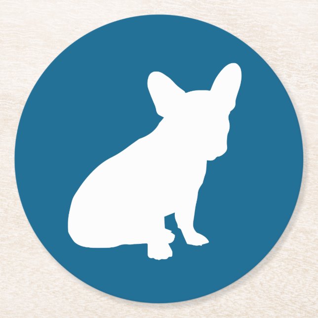 French Bulldog Theme Party - Baby Shower Blue Round Paper Coaster (Front)
