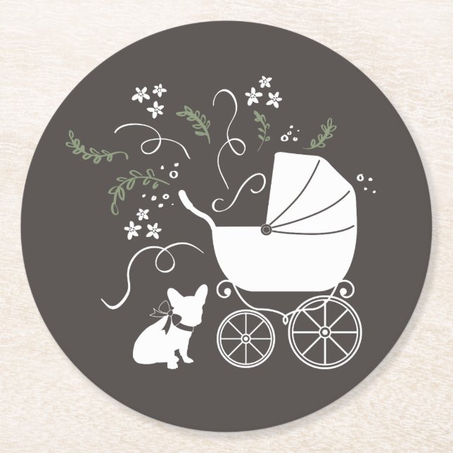 French Bulldog Theme Party - Baby Shower Neutral Round Paper Coaster (Front)